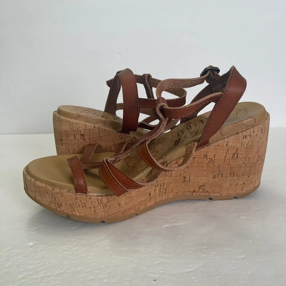 Blowfish Malibu Bahamas Brown Strappy Cork Platform Wedge Sandals Womens 9M